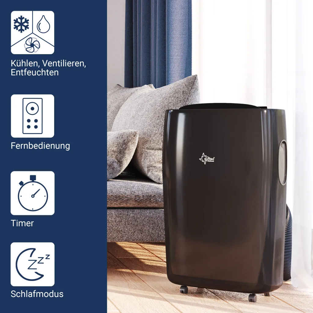 SUNTEC Mobiles Lokales Klimagerät Progress 9.000 R290 | Für Räume Bis 80m3 (34 M2) | Inkl. Abluftschlauch | Kühler Und Entfeuchter Mit ökologischem Kühlmittel R290 | 9.000 BTU/h, EEK A – Bild 3
