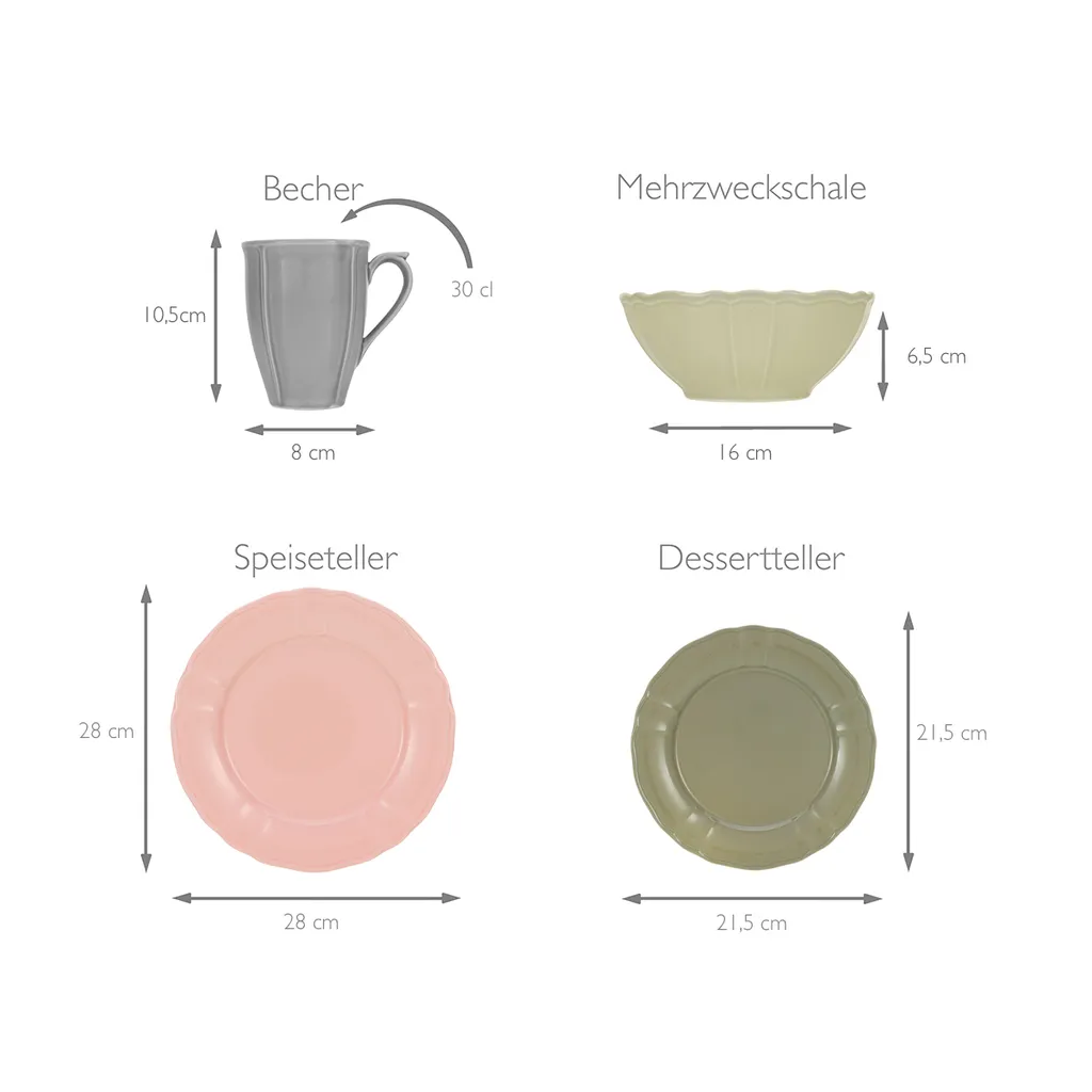 Creatable Porzellanhaus CreaTable 23819 Kombiservice Flora Colors Für 4 Personen, Porzellan, Mehrfarbig (1 Set, 16-teilig) – Bild 4