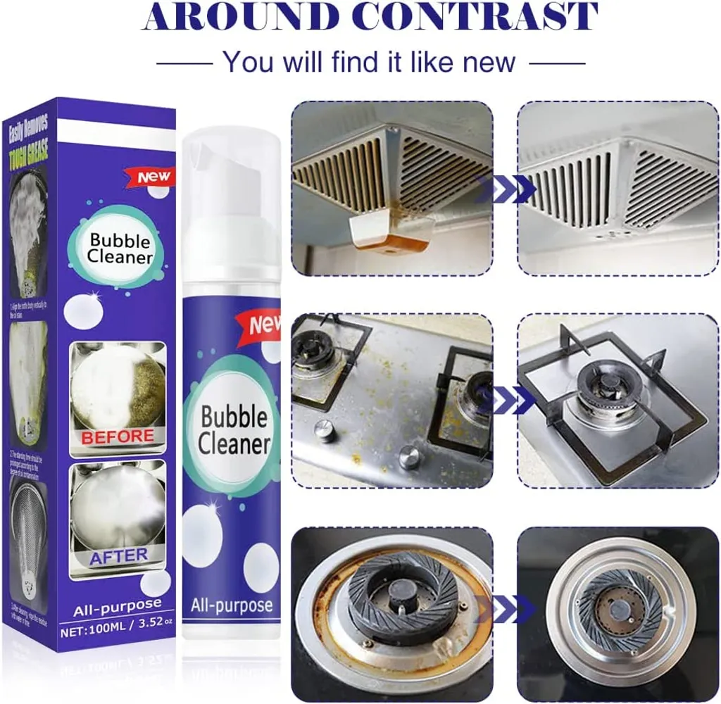 Haobuy Schäumender Schwerölfleckenreiniger 100ml, Allzweck Schaumreiniger, Spülfreies Blasenreiniger Schaum, Bubble Cleaner Allzweck Fleckenentferner, Rinse-Free Küchenfettreiniger Spray – Bild 2