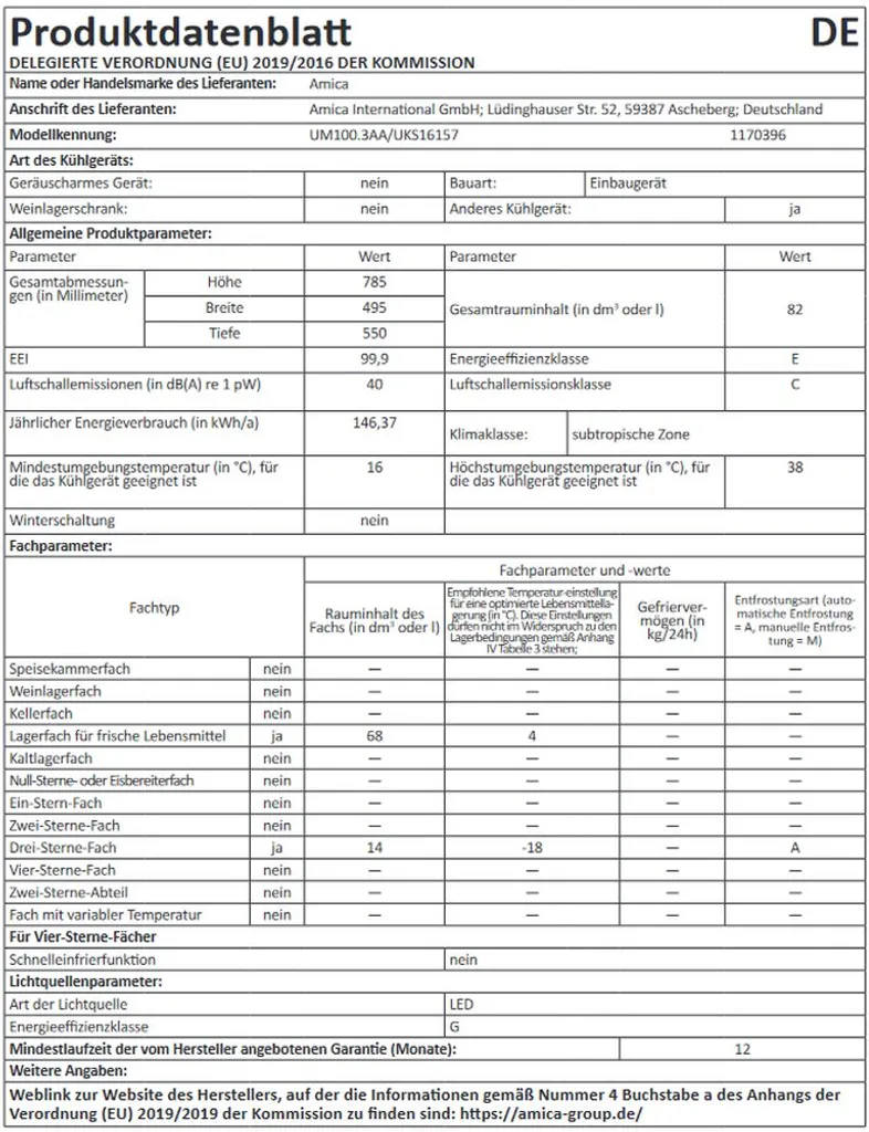 Amica UKS 16157, Unterbau-Kühlschrank, 815 Mm Nische,Nachbildungfähig, – Bild 4