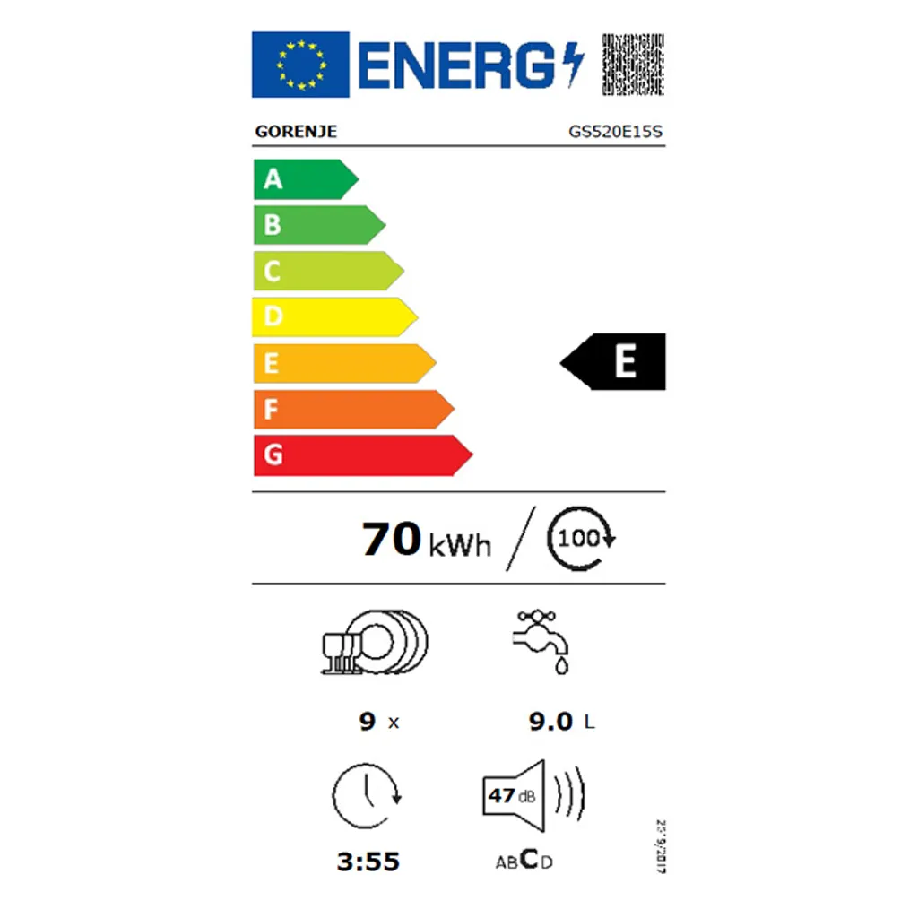 Gorenje GS520E15S Freistehender Geschirrspüler 45 Cm - Edelstahlfront - 4 Programme - 9 Maßgedecke - Edelstahlwanne - Besteckkorb - AquaStop – Bild 10