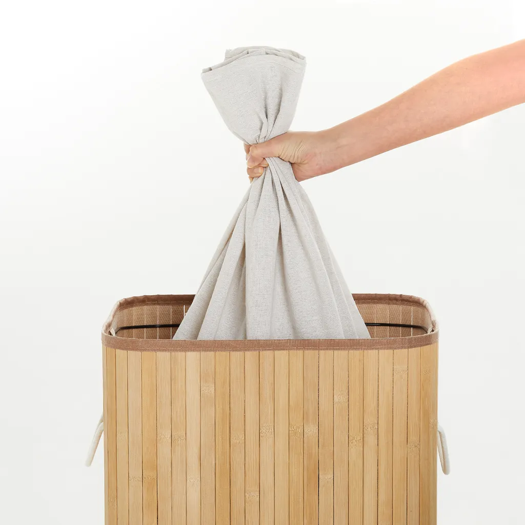 Meerveil Wäschekorb Aus Bambus, Wäschebox, Wäschesammler, Faltbar, Mit Abnehmbarem Deckel Und Waschbarem Futter, 72L, 40 X 30 X 60 Cm – Bild 4