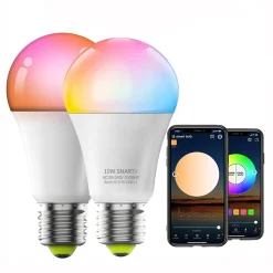PMS 2 Stück E27 Smart WLAN LED Glühbirne Dimmbar RGB Weiß Licht Leuchtmittel Birne Kompatibel Mit Alexa Und Google Home
