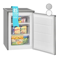 Bomann® Gefrierschrank, 85 Liter Nutzinhalt, Gefrierschrank Klein Mit 3 Gefrierschubladen U. Eiswürfelschale, Mini Fridge Mit Stufenloser Temperaturreglung, Türanschlag Wechselbar - GS 2186.1, Inox