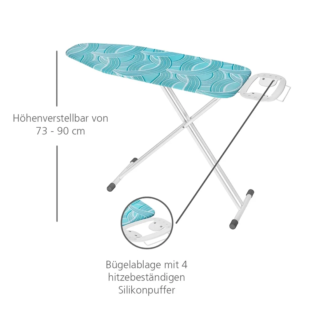 WENKO Bügelbrett Advance, Dampfbügelgeeignet, Höhenverstellbar 73-95 Cm, 120 X 42 Cm Bügelfläche, Bügeltisch Mit 8 Mm Polsterung | Inkl. 2er Set Reinigungsschwämme Gratis – Bild 3