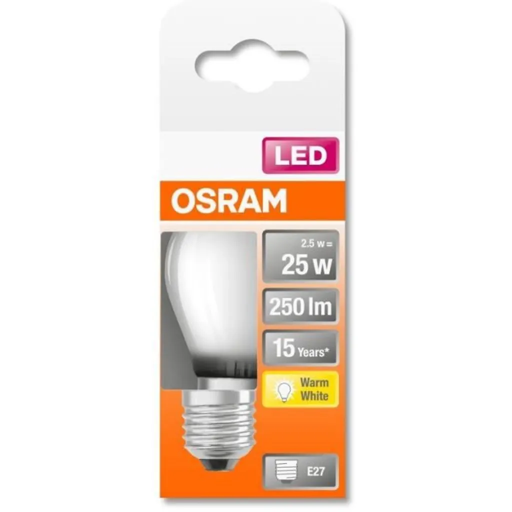 Osram LED Filament Leuchtmittel Tropfen P45 2,5W = 25W E27 Matt 250lm 827 Warmweiß 2700K – Bild 3