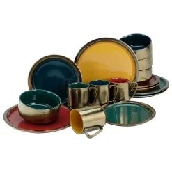 Creatable Porzellanhaus CreaTable 22973 Kombiservice Rustikal Collection Für 4 Personen, Steinzeug, Mehrfarbig (1 Set, 16-teilig)