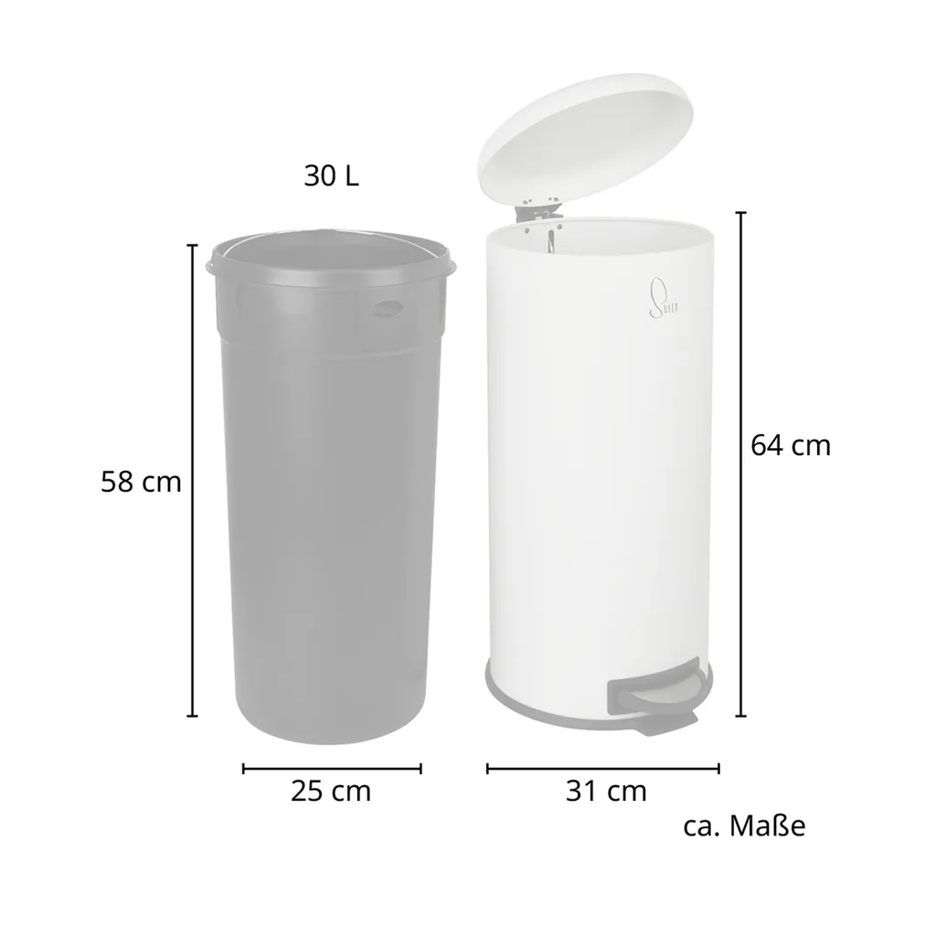 Svita Mülleimer 30 Liter Treteimer Rund Inkl. Inneneimer Weiß – Bild 5