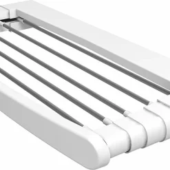 Vileda Genius 70 Wand-Wäscheständer Aus Aluminium Und Harz, 5 Meter Aufhängefläche, 2 Paar Wandhalterungen Inklusive, Offene Maße 70 X 38 X 8 Cm, Farbe Weiß