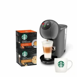KRUPS NESCAFE DOLCE GUSTO YY4893FD KAPAKE MACHINE + 2 Kisten Espresso- Und Macchiato -Kapseln + Becher Starbucks, Kompakt, Anthrazit
