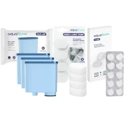AquaFloow Set Für Saeco/Philips Kaffeemaschinen: 3x Wasserfilter (Ersatz CA6903), Entkalkungstabletten 4 Stück (Ersatz TZ80002), Reinigungstabletten 10x2g (Ersatz TZ80001)