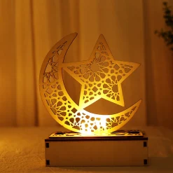 PMS LED Holz Mond Lampe Nachtlicht Muslim Ramadan Eid Mubarak Deko Tischdekoration Dekoleuchten