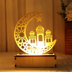 PMS LED Holz Mond Lampe Nachtlicht Muslim Ramadan Eid Mubarak Deko Tischdekoration Dekoleuchten