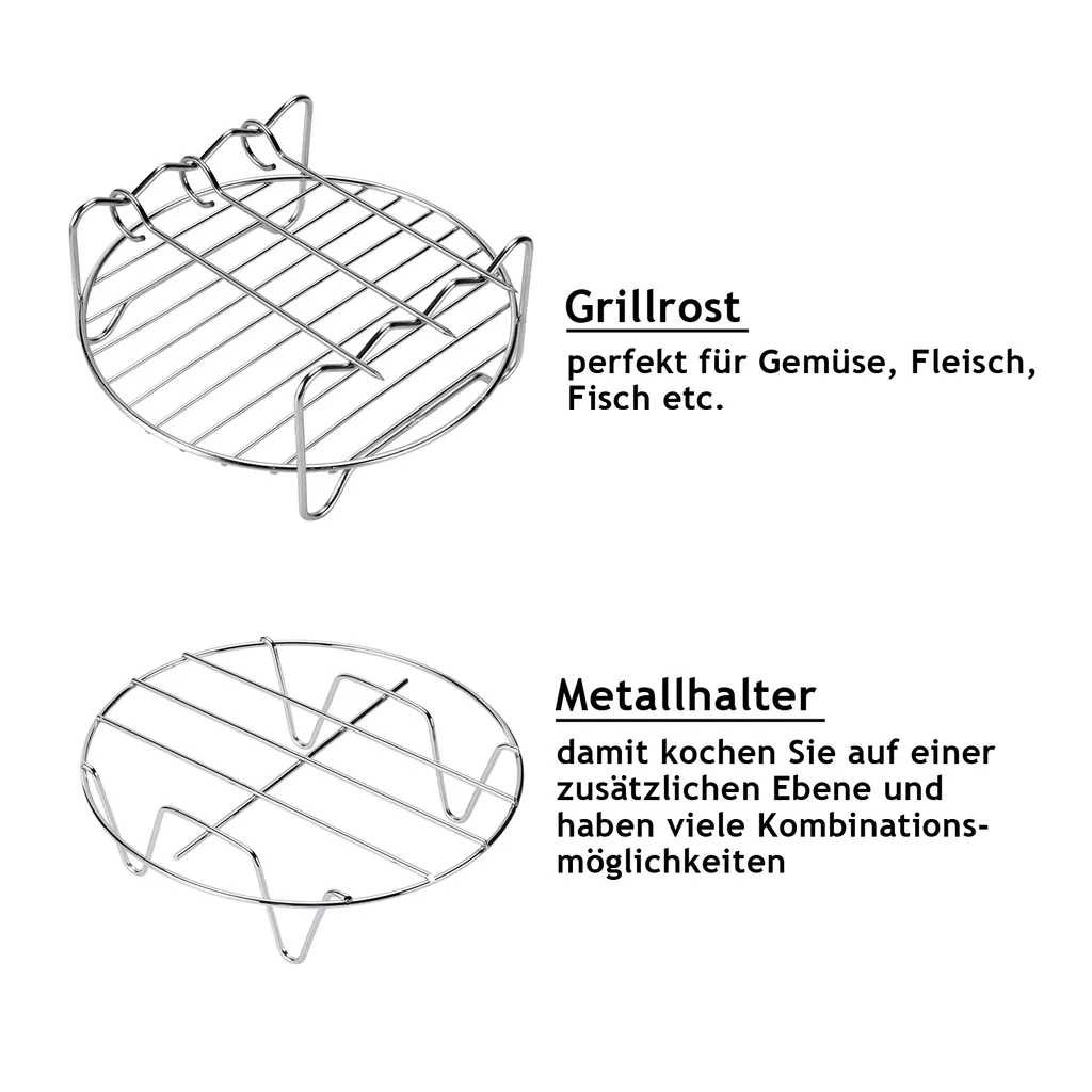 Deuba Monzana Heißluftfritteuse Zubehör 8tlg. Fritteuse Set Inkl. Brotbackkorb 3,6L Pizzapfanne Silikonpfanne Grillrost Spieße – Bild 4