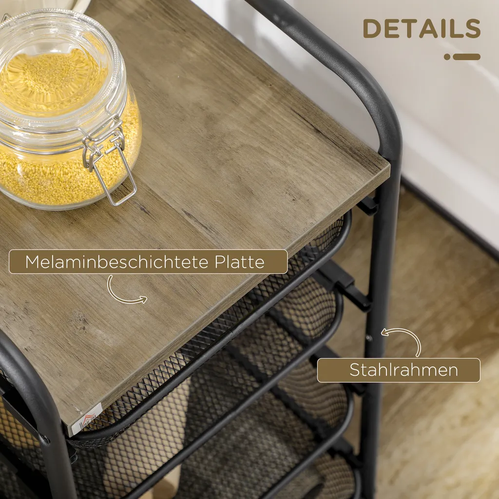 HOMCOM Rollwagen, Küchenwagen Mit 4 Körben, Aufbewahrungsregal Mit Rollen, Haushaltregal, Servierwagen Für Schlafzimmer, Wohnzimmer, Stahl, Schwarz, 41,5 X 31 X 66 Cm – Bild 7