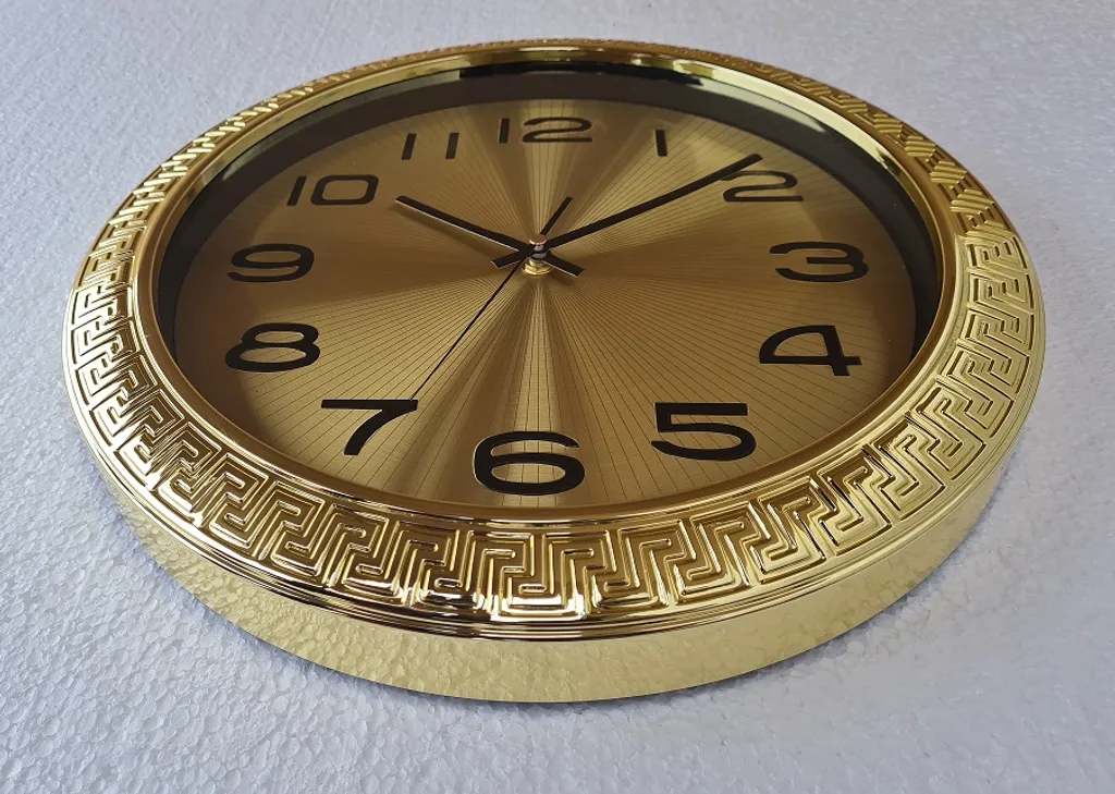 180s Uhr GOLD Wanduhr LAUTLOS 35cm Glänzend Bordüre Versage Maänder WoW Neu – Bild 2