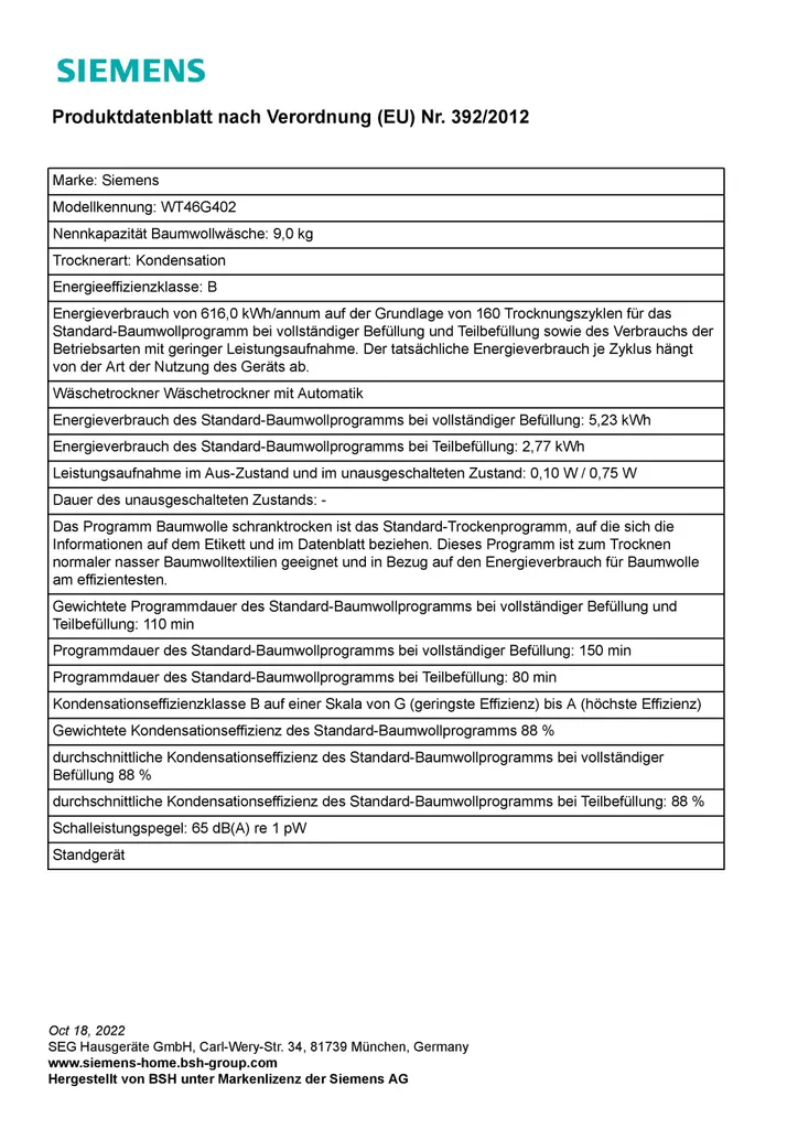 Siemens WT46G402, IQ500, Kondensations-Trockner, 9 Kg – Bild 8