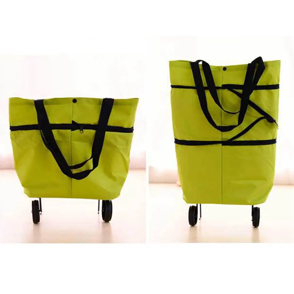 Qiangzhipow Einkaufstrolley Klappbaren Rädern Stützen Faltbar Leicht Wasserabweisend Tasche Einkaufstasche Picknicktasche Haushaltstrolley Tug Bag Grün – Bild 5