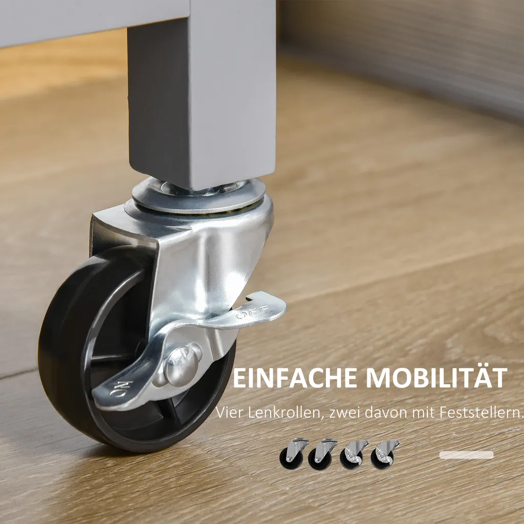 HOMCOM Küchenwagen Rollbar Servierwagen Standregal Küchentrolley Schrank Mit Schublade Bodenregal Handtuchhalter Für Küche Esszimmer Gummiholz MDF Grau+Natur 108 X 45 X 89 Cm – Bild 4