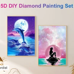 Redcoringe 2 Stück 5D DIY Diamond Painting Full Diamant Kreuzstich Stickerei Malerei Meerjungfrau + Delphin Bilder Deko 30*40cm