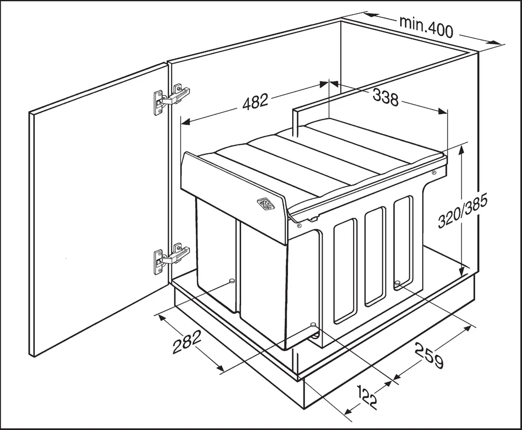 WESCO Einbau-Abfallsammler Double Master 40 DT - Silber/ Anthrazit, 32 Liter, Vollauszug – Bild 3